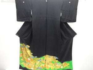 作家物 箔置き 御所車に花鳥模様留袖（比翼付き）